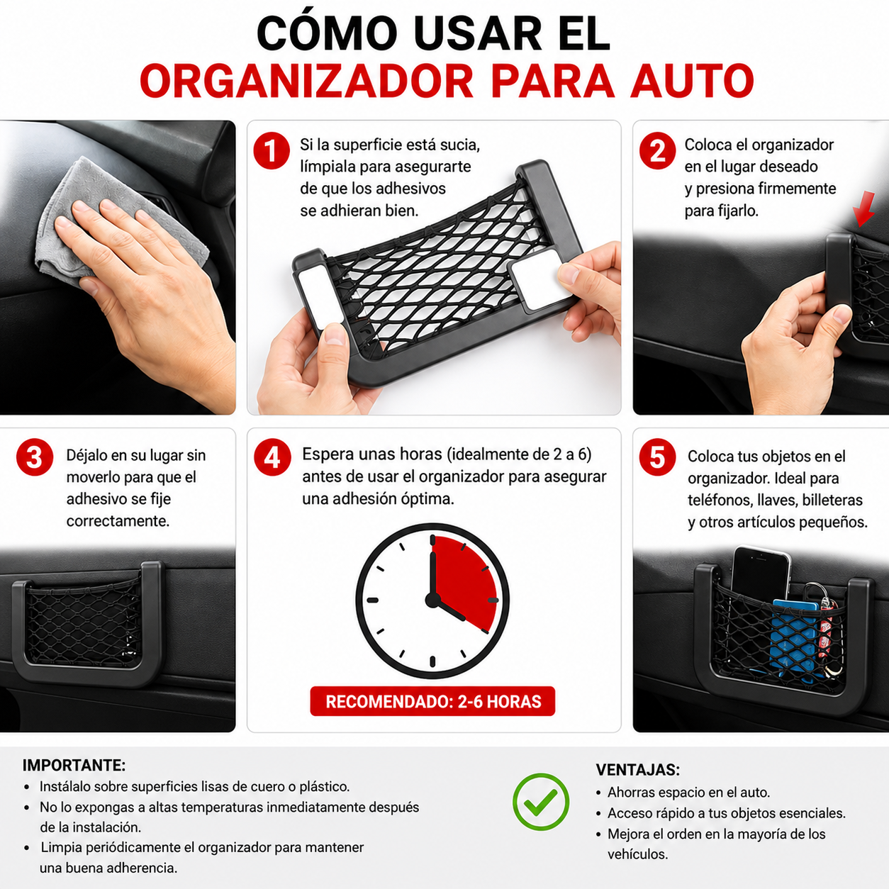 Organizador para auto — instrucciones en español