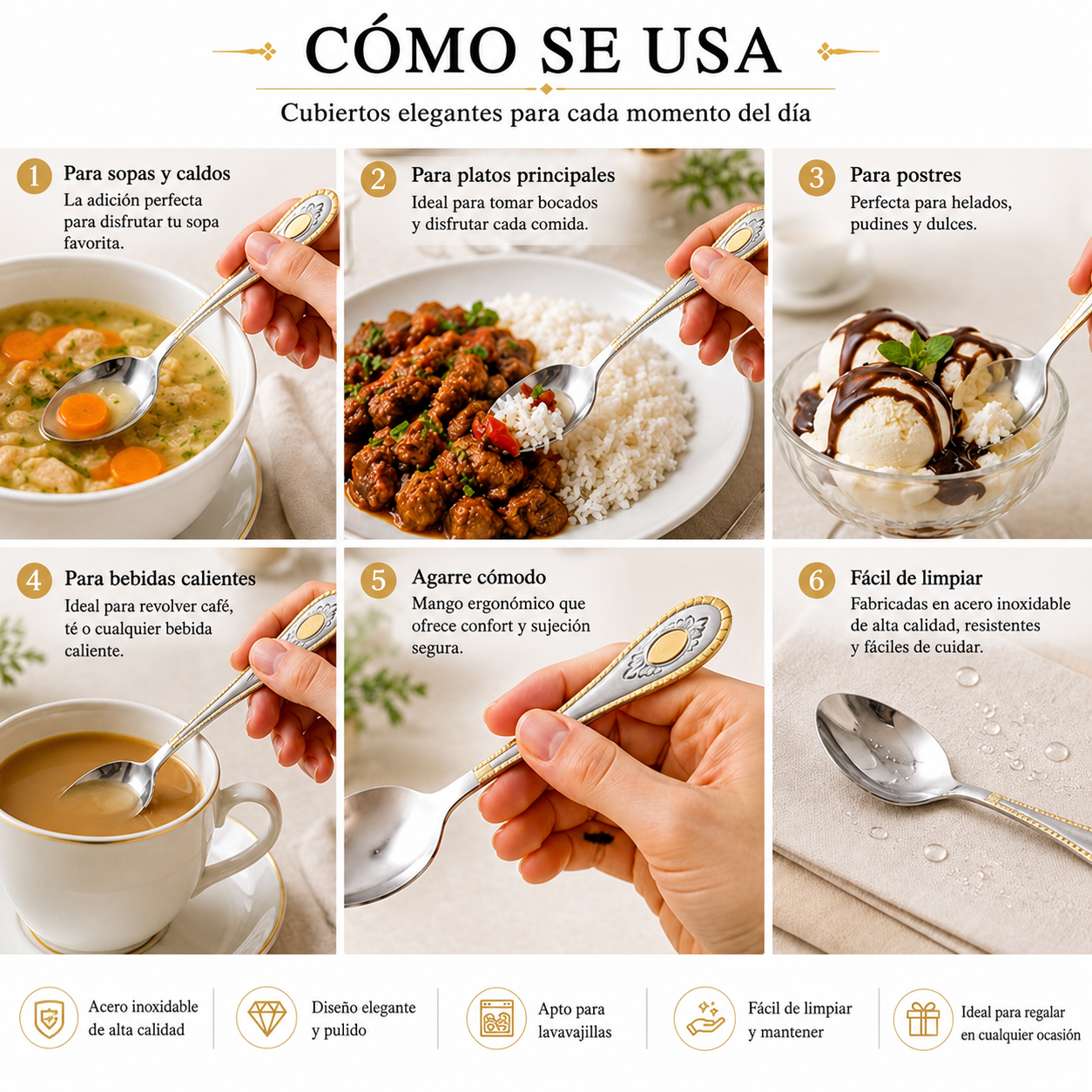 Cucharas para café y té — usos en español