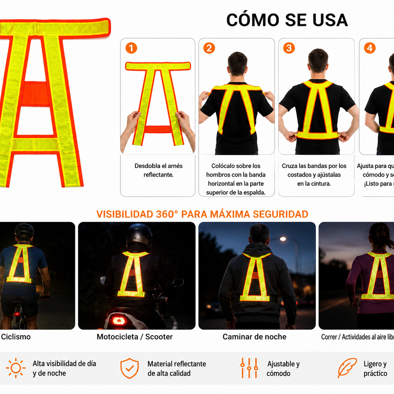 Arnés reflectante — instrucciones en español