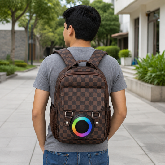 Mochila con bocina Bluetooth RGB XK-805 — 25183-1 en uso