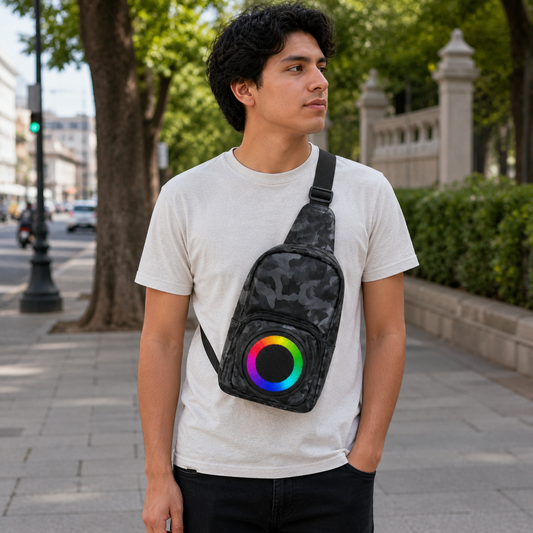 Bolso bandolera con bocina Bluetooth RGB 8 W — 25183-2 en uso