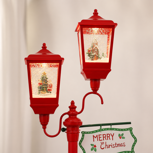 Detalle de Farola navideña roja de dos luces con efecto nieve — 8808-11