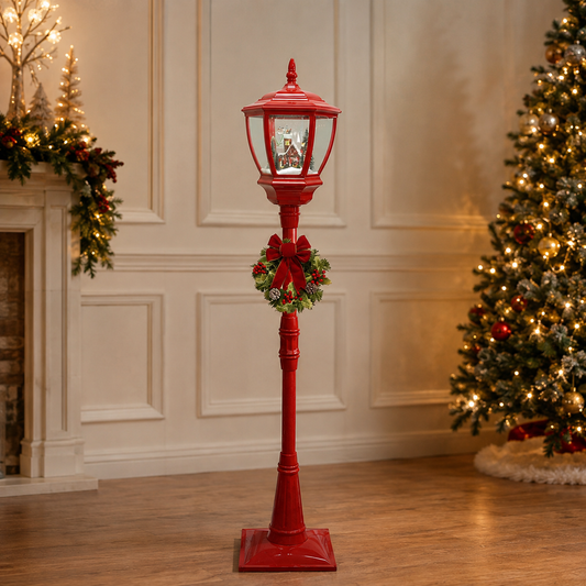 Farola navideña roja con efecto nieve y corona — 8808-8 — vista 1