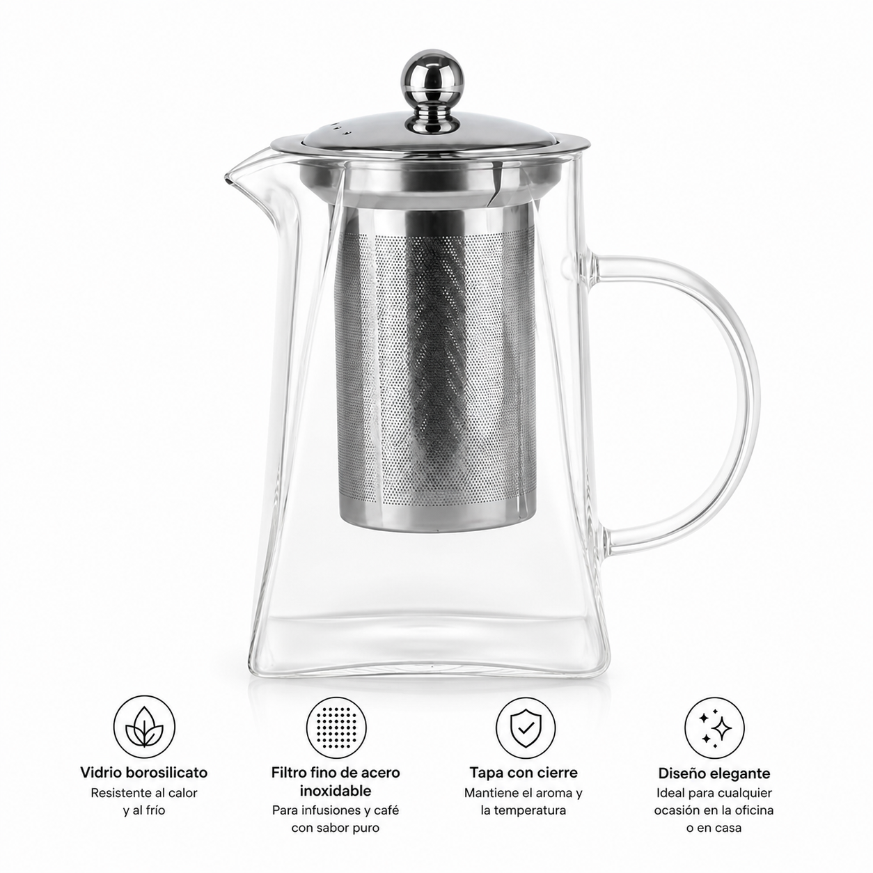 Tetera de vidrio con infusor — características en español