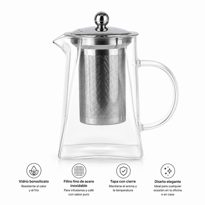 Tetera de vidrio con infusor — características en español