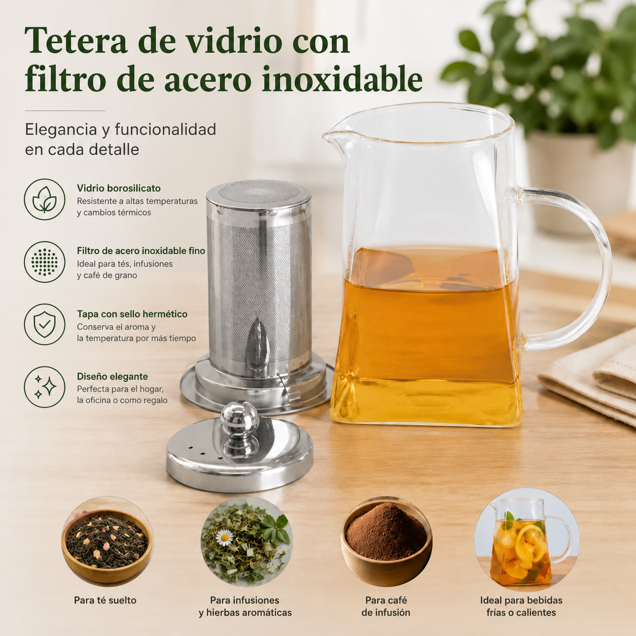 Tetera de vidrio — usos y beneficios en español