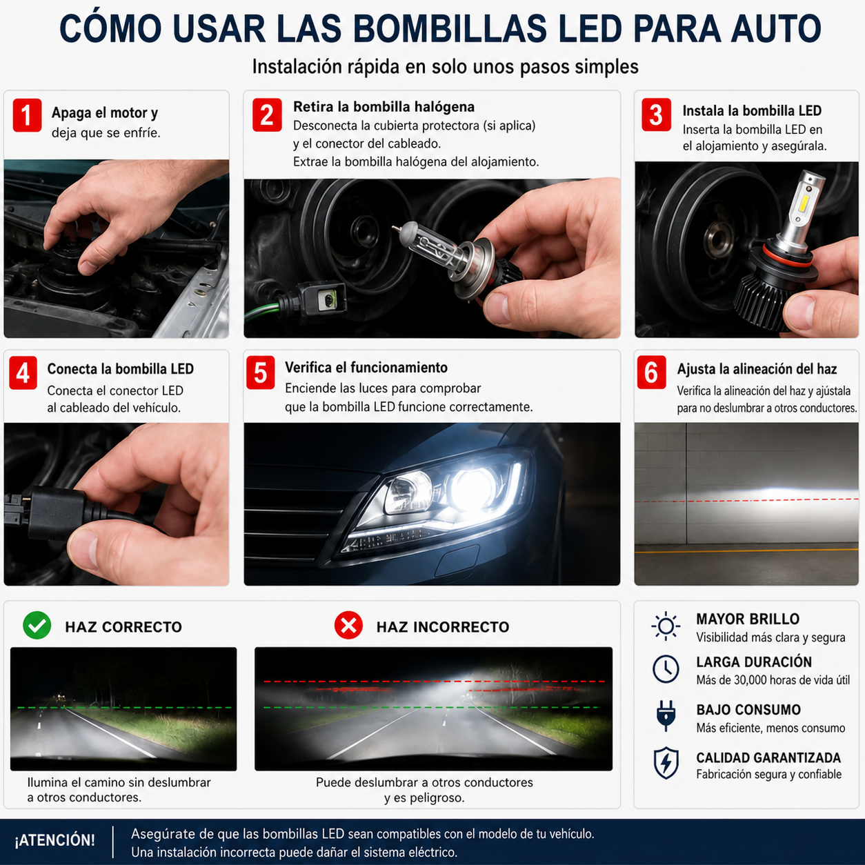 Bombillas LED para auto — instalación en español