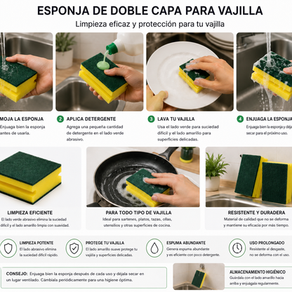 Esponja de doble capa para vajilla — instrucciones en español