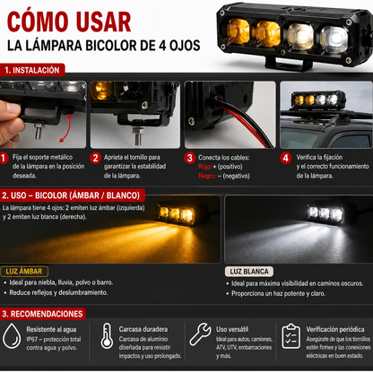 Lámpara bicolor de cuatro ojos — instrucciones en español