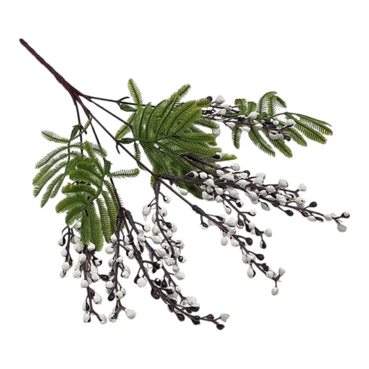 Rama decorativa artificial con hojas verdes y brotes blancos — imagen 1