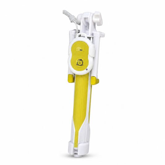 Mini selfie stick amarillo para celular 17653-50 — vista sobre fondo blanco