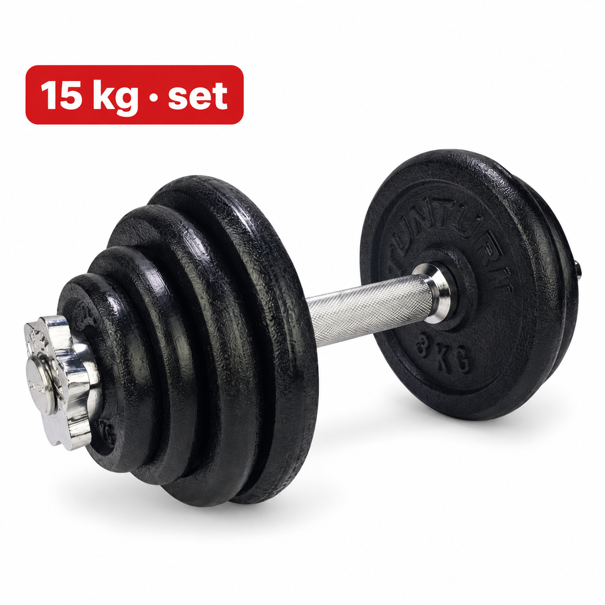 Mancuerna ajustable con discos de 15 kg 19035-1 — vista sobre fondo blanco