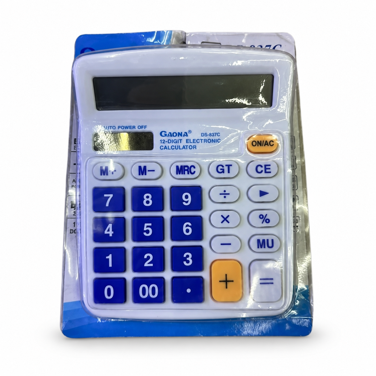 Calculadora de escritorio de 12 dígitos con teclas azules — 19038-11 — fondo blanco