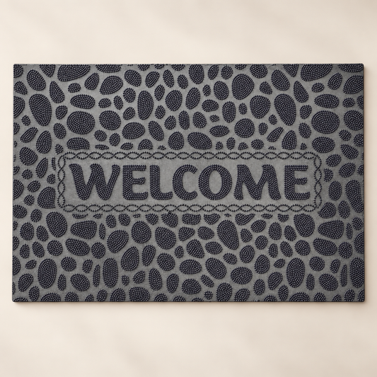 Tapete de entrada gris con diseño de piedras y WELCOME 19060-57 — vista principal