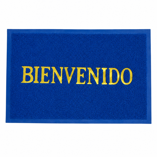 Tapete de entrada con mensaje BIENVENIDO 19060-61 — vista sobre fondo blanco