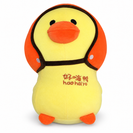 Peluche de pato con casco naranja 19430-7 — vista sobre fondo blanco