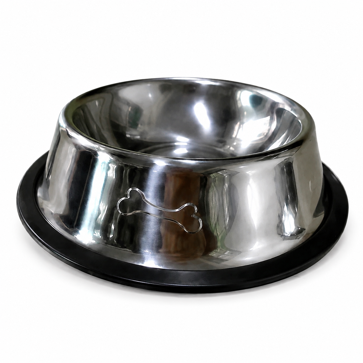 Plato metálico para perro con relieve de hueso 19593-80 — vista sobre fondo blanco