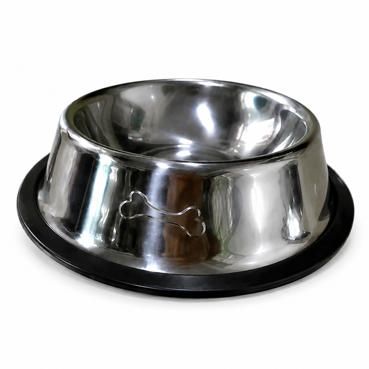 Plato metálico para perro con relieve de hueso 19593-80 — vista sobre fondo blanco