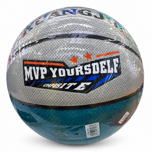 Balón de baloncesto plateado con diseño gráfico 20027-32 — vista sobre fondo blanco