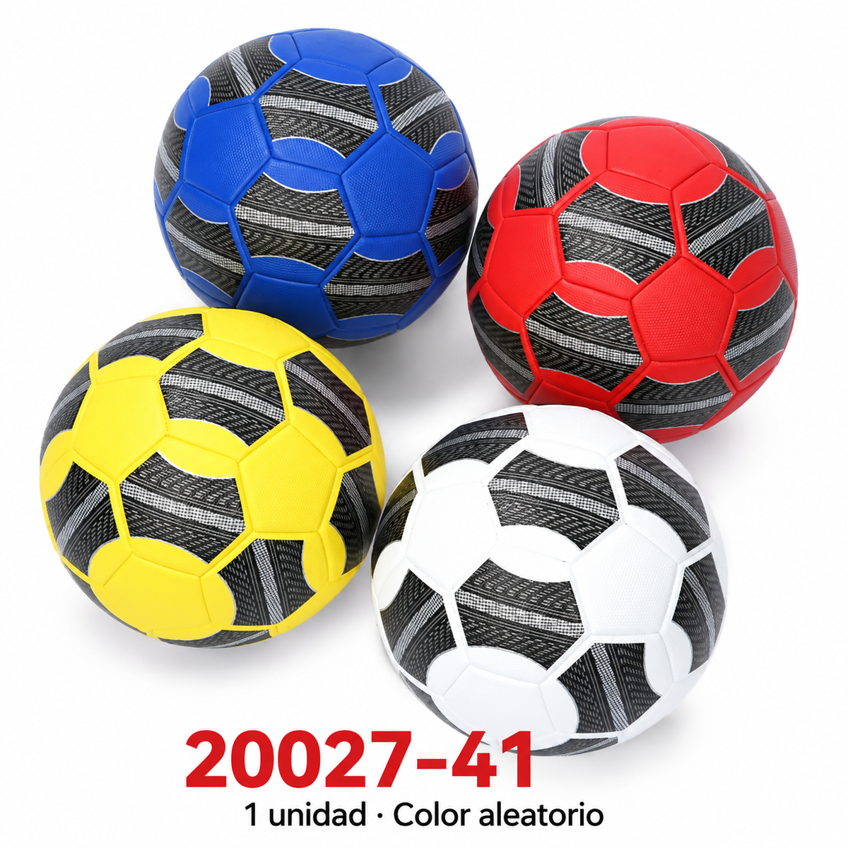 Balón de fútbol con paneles a rayas — color aleatorio 20027-41 — vista sobre fondo blanco