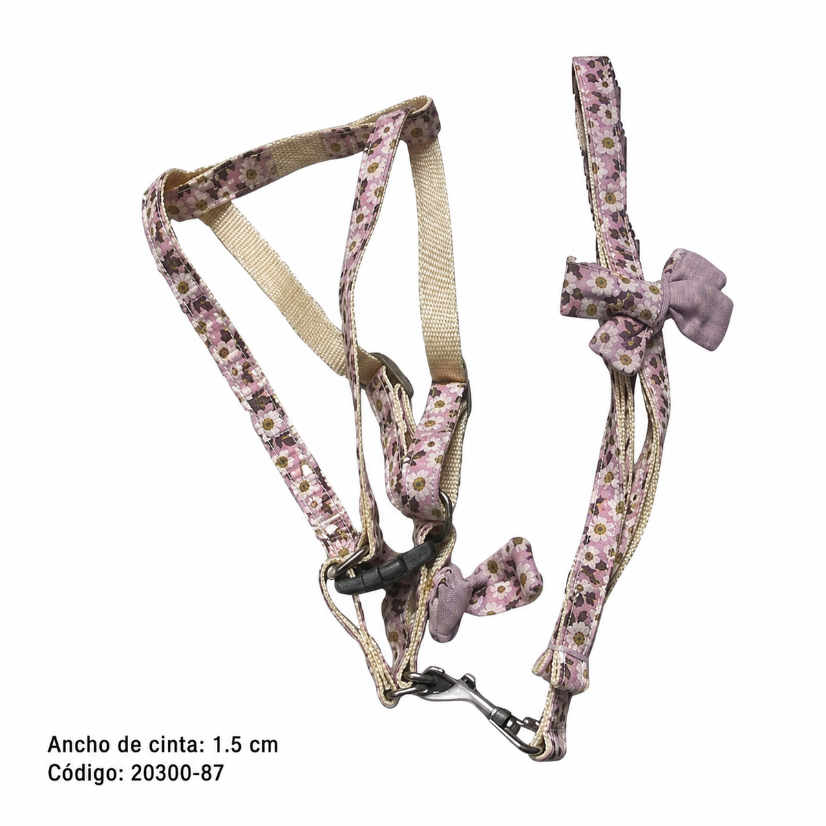Arnés floral con correa y moños 20300-87 — fondo blanco