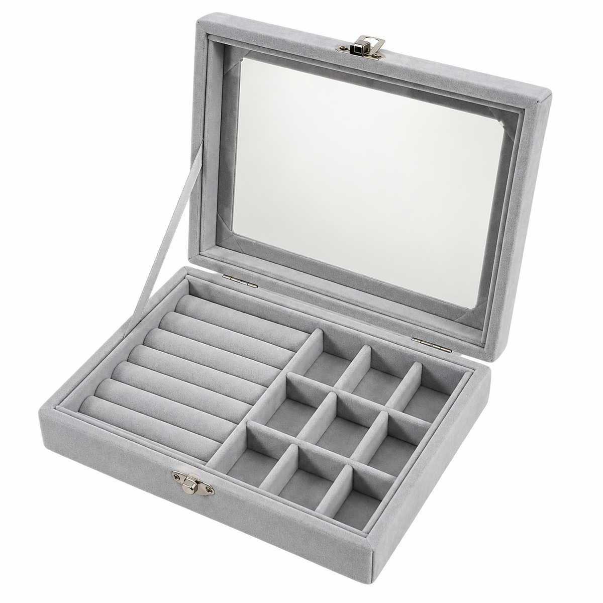 Caja organizadora de joyería con espejo y compartimentos 20848-68 — vista sobre fondo blanco