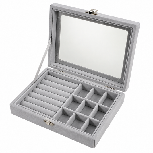 Caja organizadora de joyería con espejo y compartimentos 20848-68 — vista sobre fondo blanco