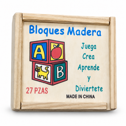 Bloques de madera en caja, 27 piezas 20915-26 — vista sobre fondo blanco