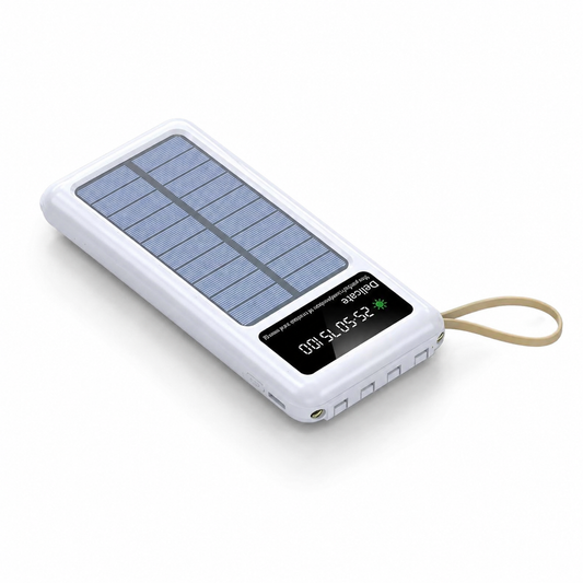 Batería portátil solar blanca con cables 23165-11 — vista sobre fondo blanco