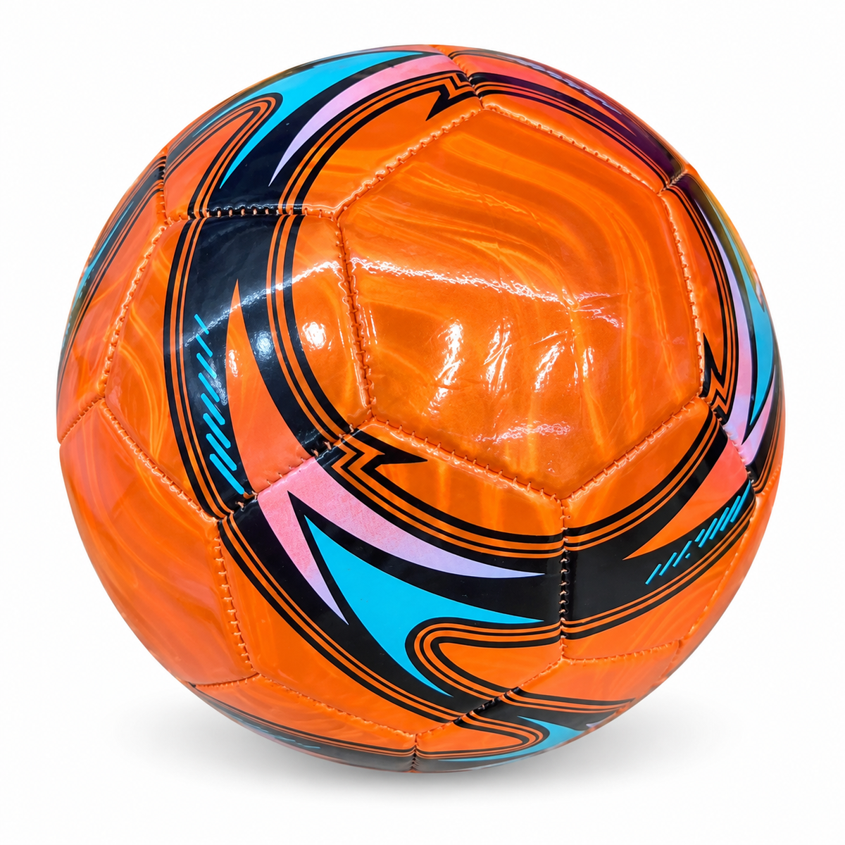 Balón de fútbol naranja con detalles turquesa 23193-4 — vista sobre fondo blanco