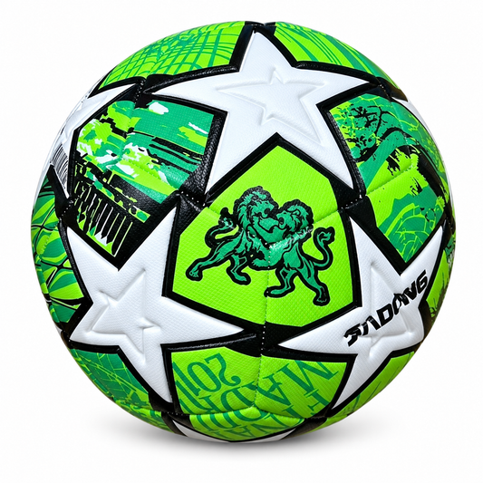 Balón de fútbol verde con estrellas blancas 23193-41 — vista sobre fondo blanco