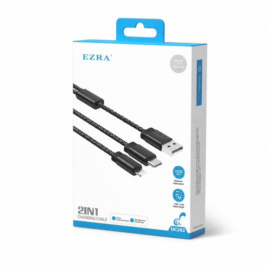 Cable de carga EZRA DC282 2 en 1 de 1 m 23198-11 — vista sobre fondo blanco