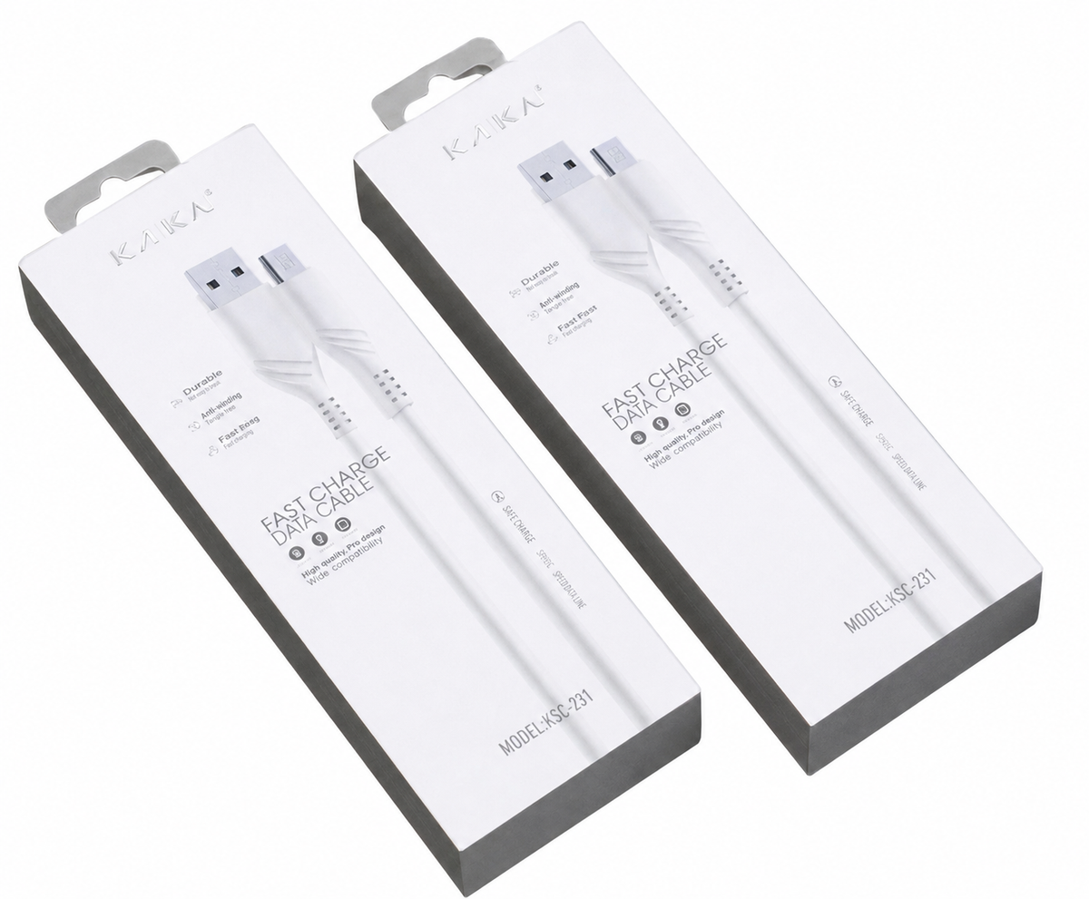 Cable USB-A a USB-C blanco 23198-3 — vista sobre fondo blanco