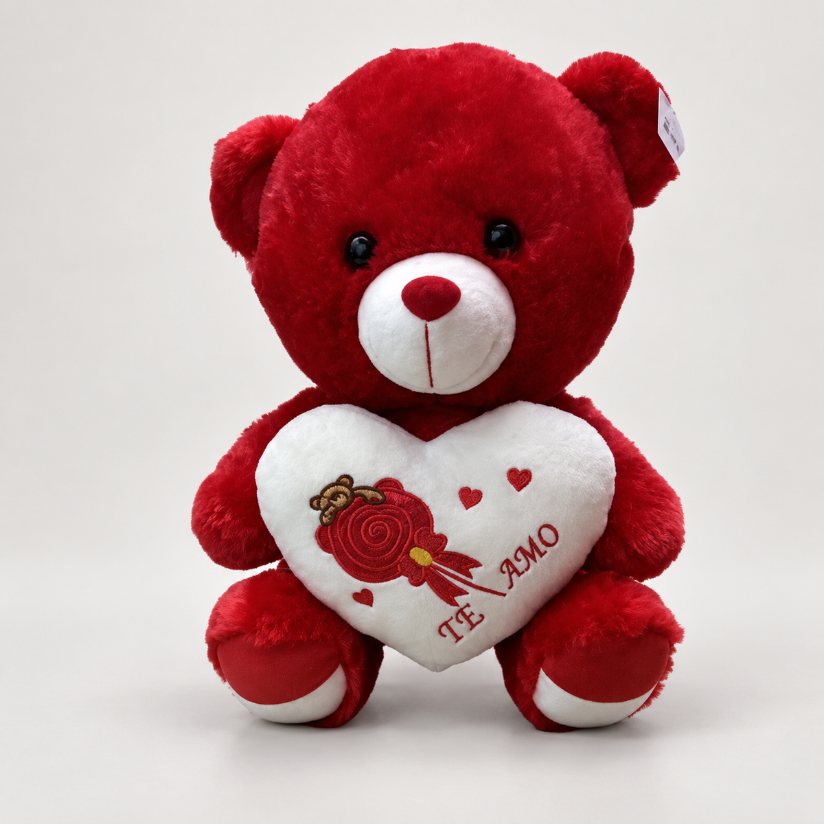 Oso de peluche rojo con corazón blanco y rosa 23205-11 — vista principal