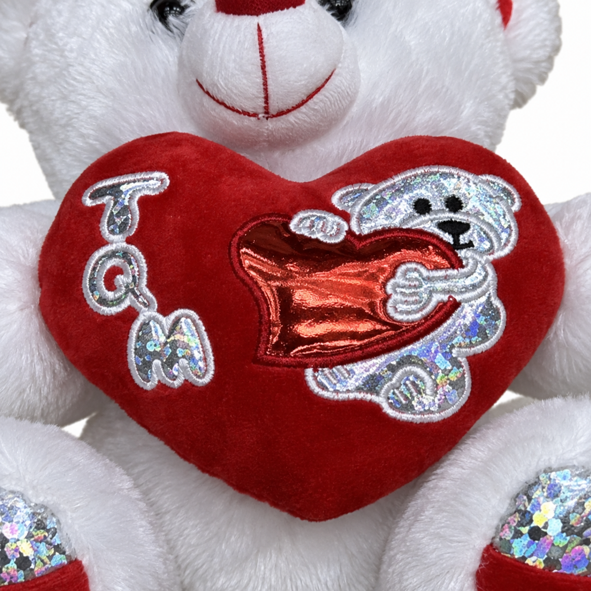 Oso de peluche blanco con corazón rojo brillante 23205-6 — detalle del producto