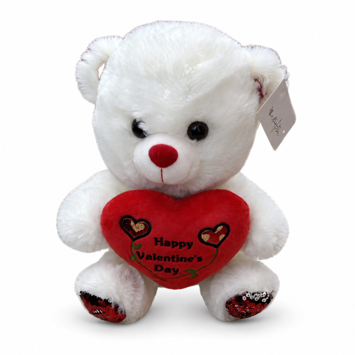 Oso de peluche blanco con corazón de San Valentín 23205-7 — vista sobre fondo blanco