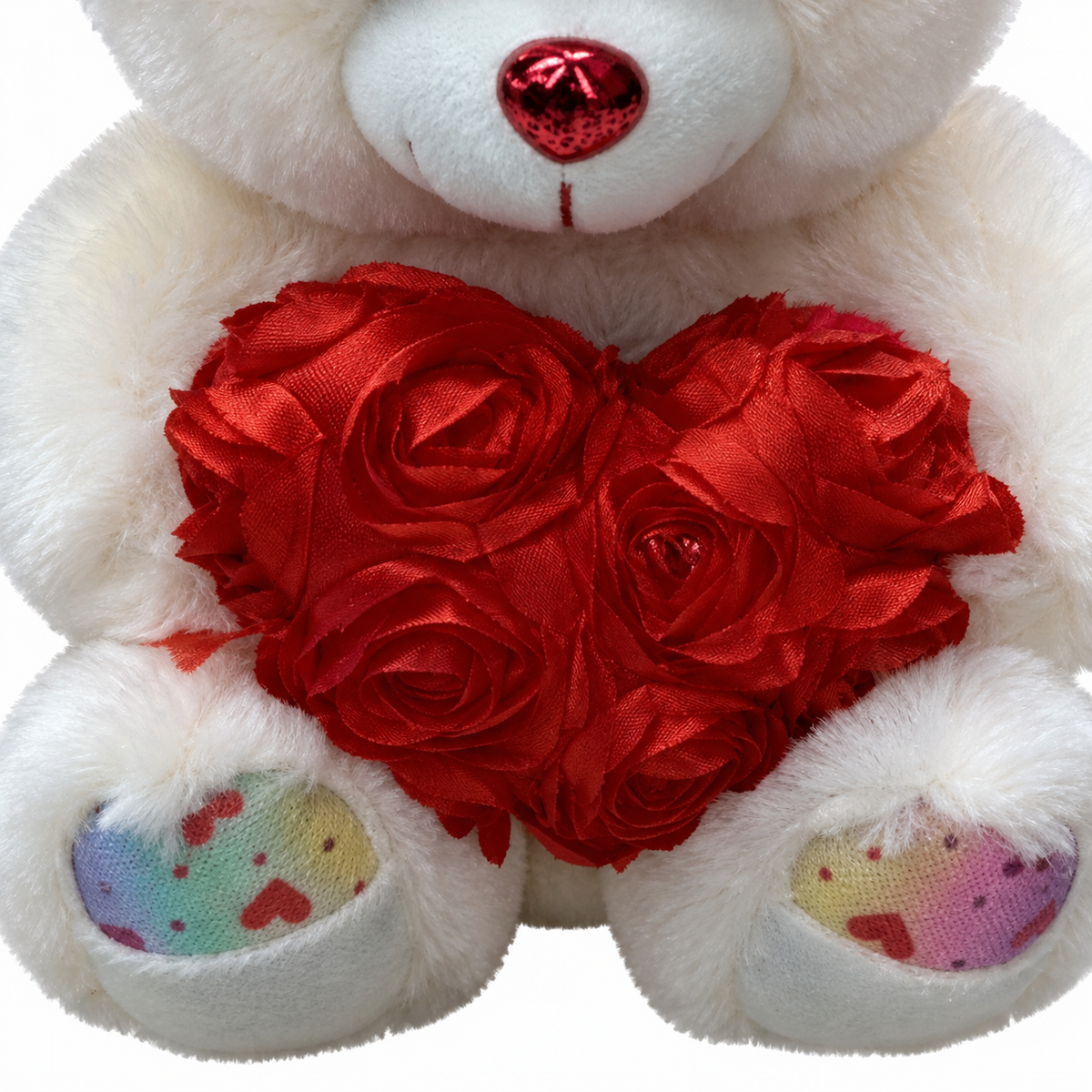 Oso de peluche blanco con corazón de rosas 23205-9 — detalle del producto