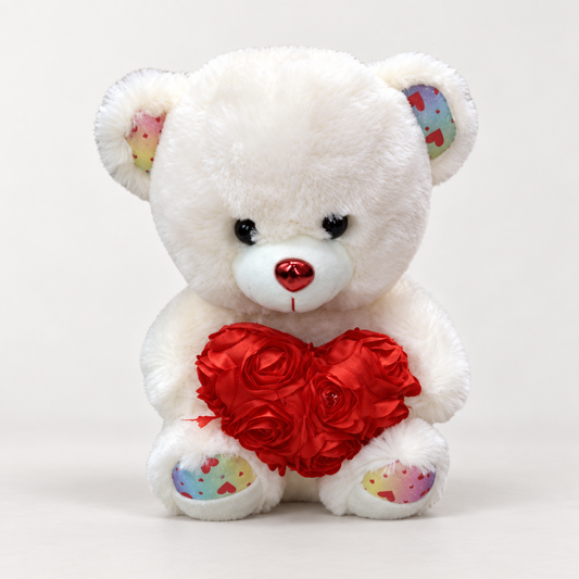 Oso de peluche blanco con corazón de rosas 23205-9 — vista principal