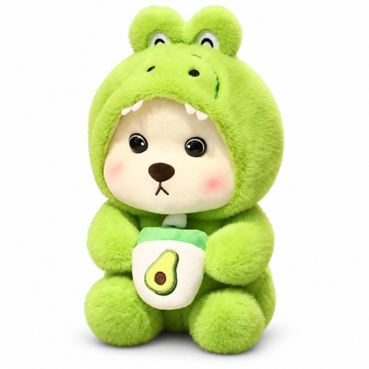 Osito de peluche con disfraz verde y taza decorativa 24228-5 — vista sobre fondo blanco