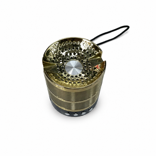 Bocina compacta dorada con correa 25088-73 — vista sobre fondo blanco