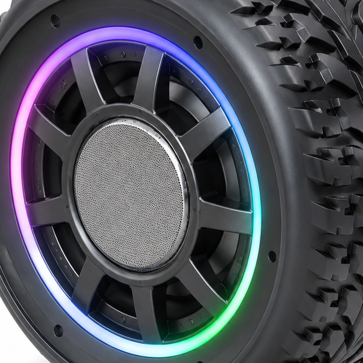 Detalle de Bocina Bluetooth con diseño de llanta y luz RGB — 25088-78