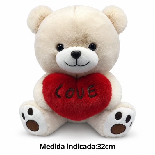 Peluche de oso con corazón LOVE, 32 cm 25160-12 — vista sobre fondo blanco