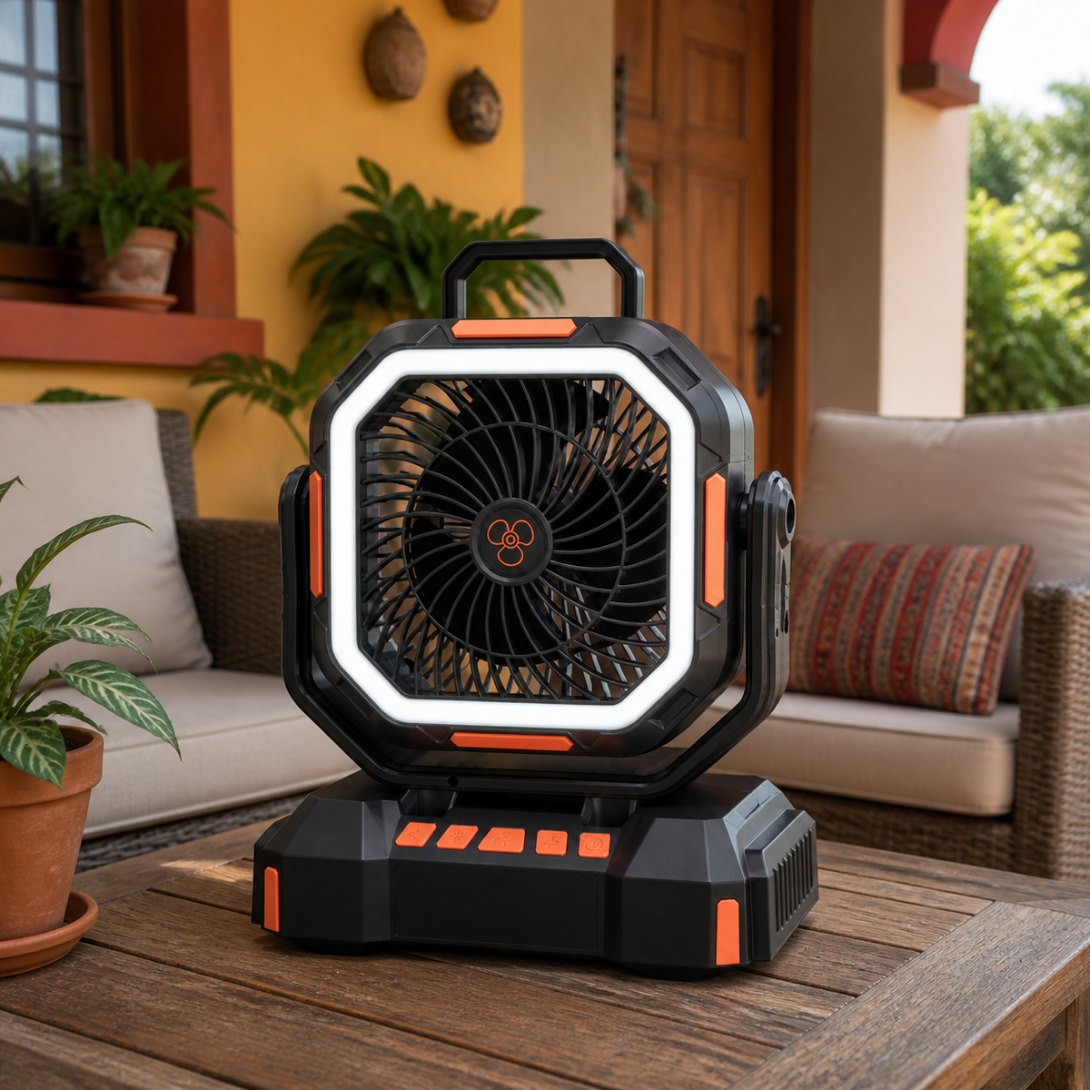 Ventilador portátil multifunción con luz — 25210-3 en uso