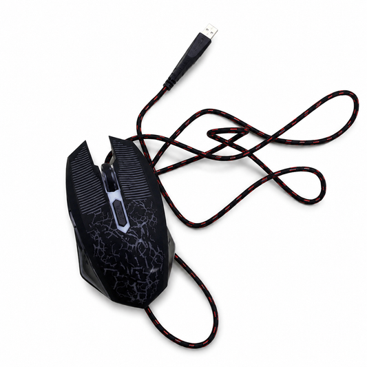 Mouse USB con cable y diseño de grietas 28796-22 — vista sobre fondo blanco