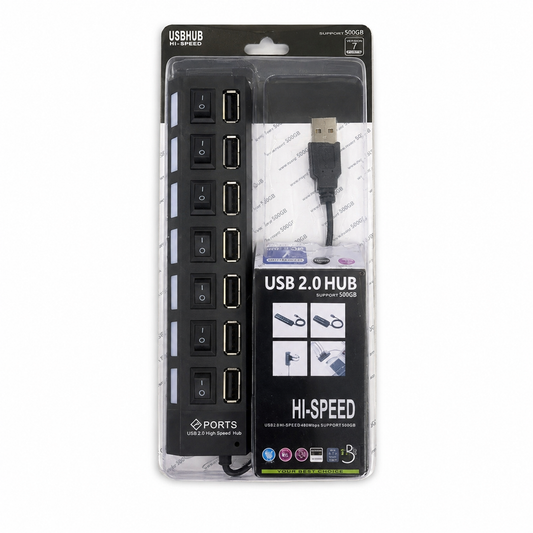 Hub USB 2.0 de 7 puertos con interruptores 28796-30 — vista sobre fondo blanco