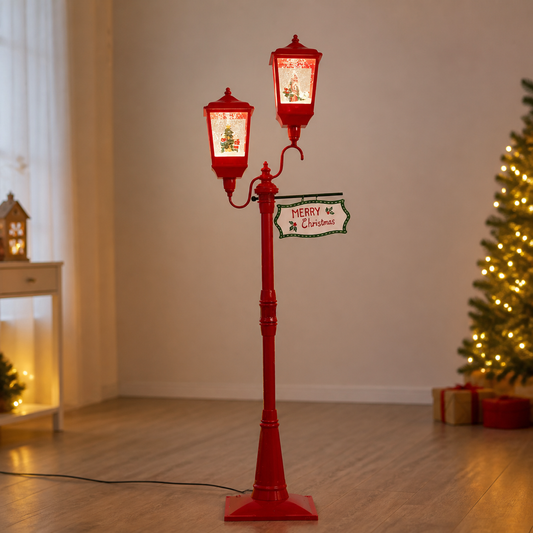Farola navideña roja de dos luces con efecto nieve — 8808-11 — vista 1