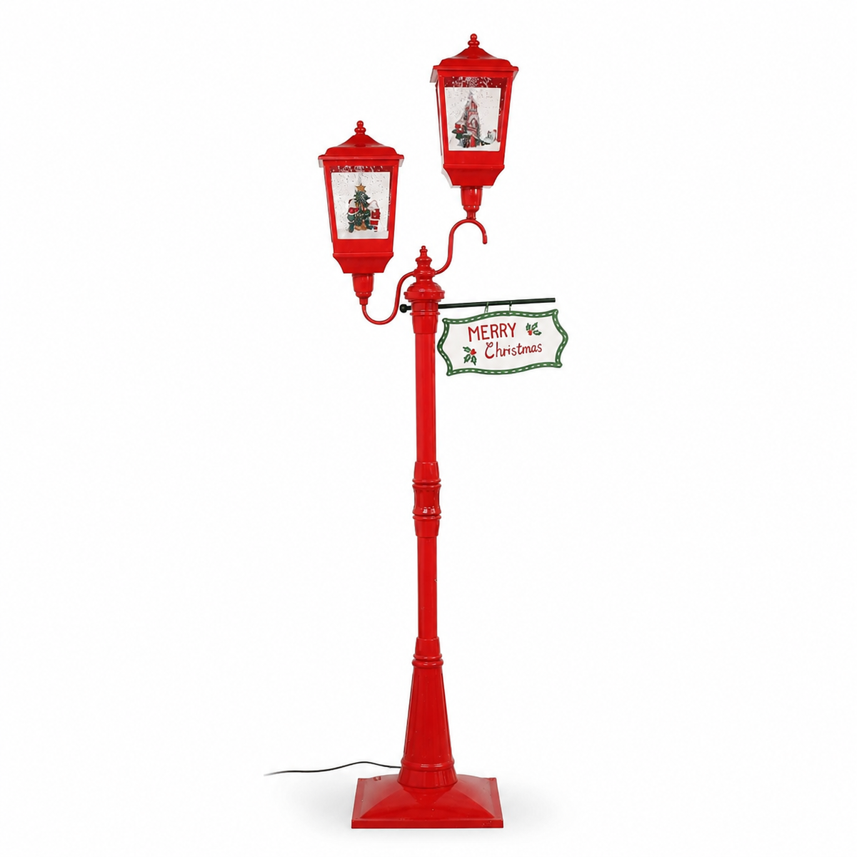 Farola navideña roja de dos luces con efecto nieve — 8808-11 sobre fondo blanco