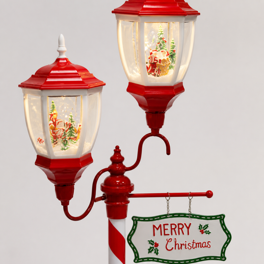 Detalle de Farola navideña roja de dos luces con efecto nieve — 8808-13