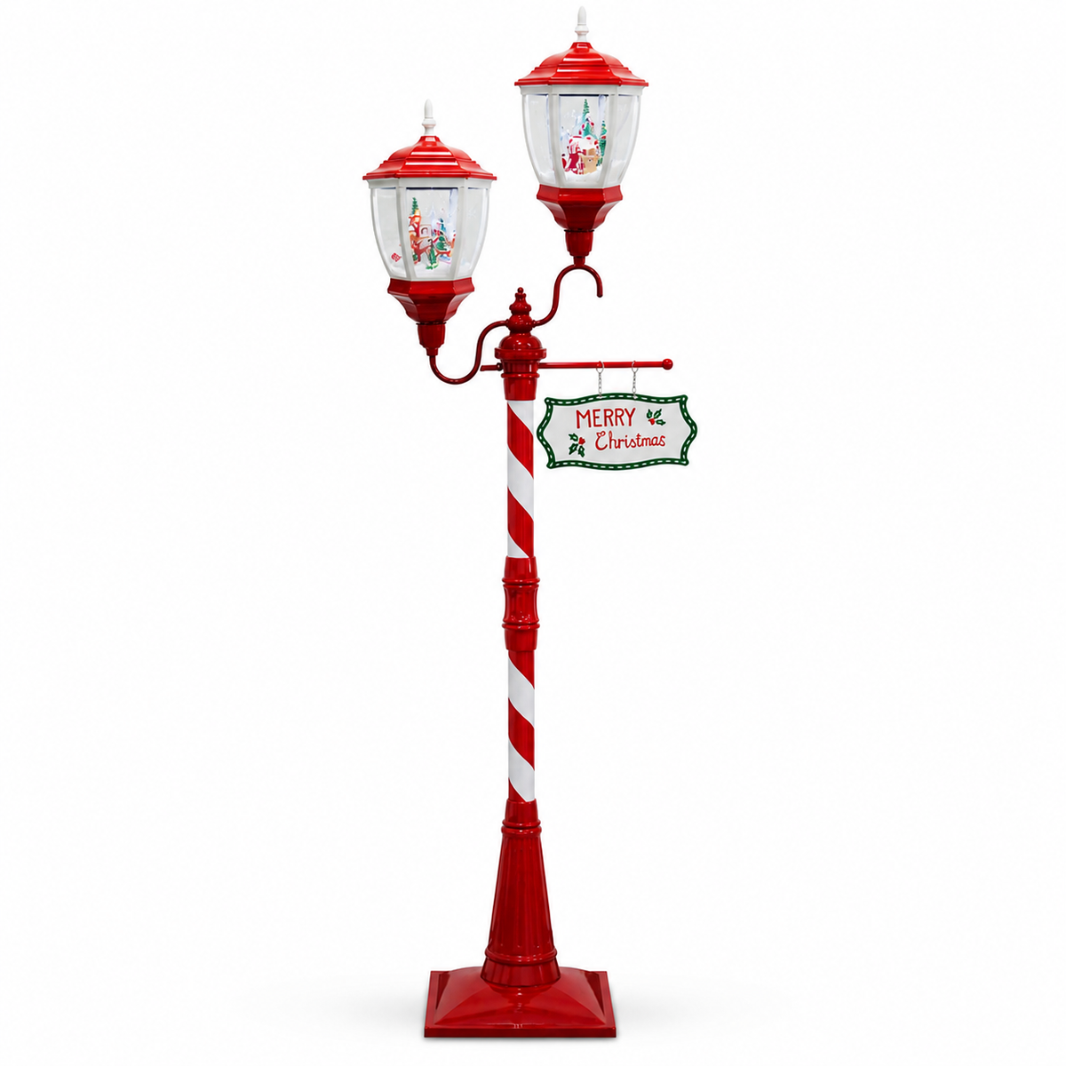 Farola navideña roja de dos luces con efecto nieve — 8808-13 sobre fondo blanco
