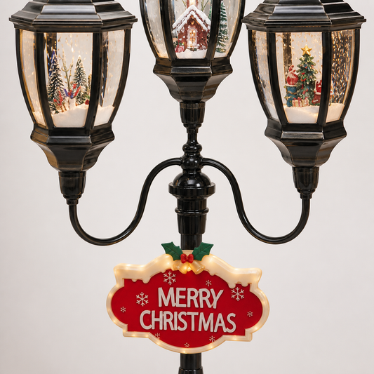 Detalle de Farola navideña negra de tres luces con efecto nieve — 8808-14